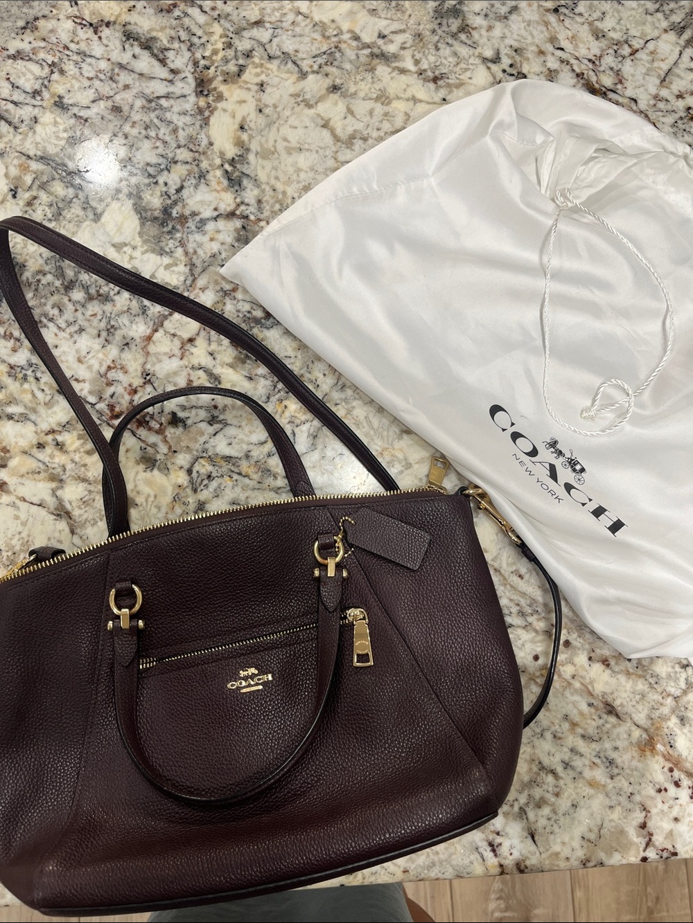 Coach Pebbled Leather Tote in Espresso/Wine with Gold Hardware